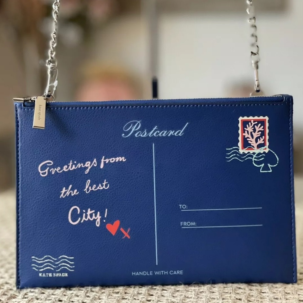 Kate spade postcard crossbody blue clutch river